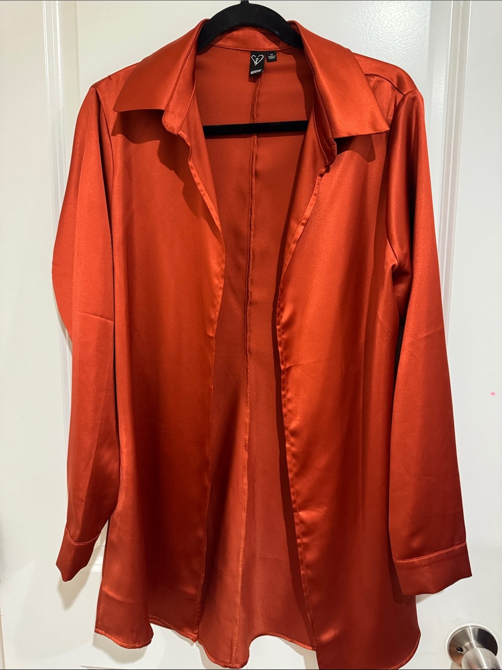 Satin Open-Front Long Sleeve Shirt - Rust